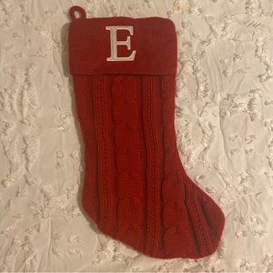 Holiday Time Monogram Letter “E” Knit Stocking Red